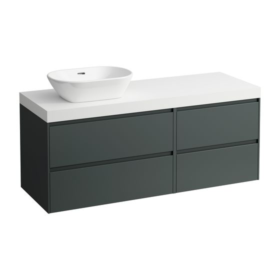 Laufen WT Unterbau u. Platte, Modular System, LANI 495x1370x580mm, V.-grau, Mattweiß, Ausschn. L, 4 Schubl., 80cm L, 60cm R