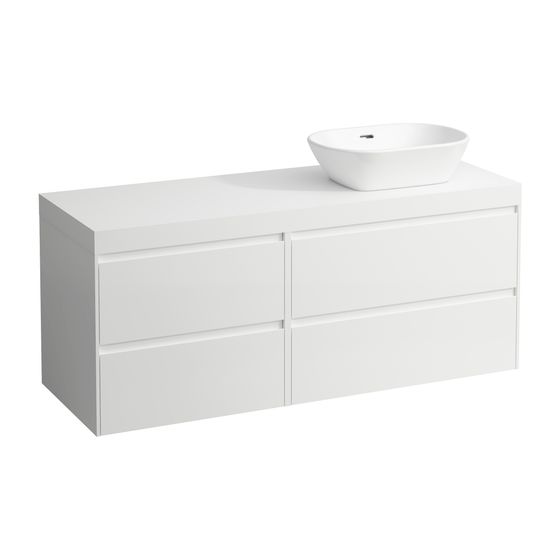Laufen WT Unterbau u. Platte, Modular System, LANI 495x1370x580mm, Mattweiß, Mattweiß, Ausschn. R, 4 Schubl., 80cm R, 60cm L