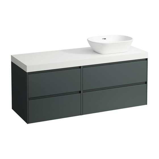 Laufen WT Unterbau u. Platte, Modular System, LANI 495x1370x580mm, V.-grau, Mattweiß, Ausschn. R, 4 Schubl., 80cm R, 60cm L