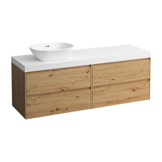 Laufen WT Unterbau u. Platte, Modular System, LANI 495x1570x580mm, Wildeiche, Mattweiß, Ausschnitt L, 4 Schubl., 80cm L/R