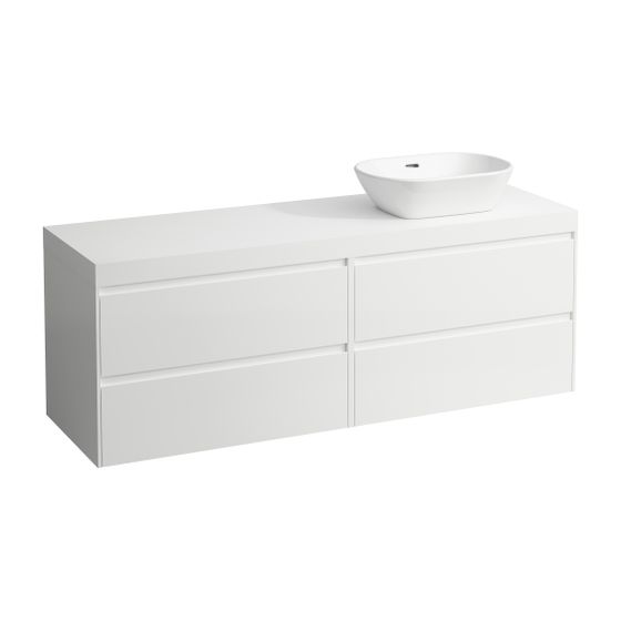 Laufen WT Unterbau u. Platte, Modular System, LANI 495x1570x580mm, Multic., Mattweiß, Ausschn. R, 4 Schubl., 80cm L/R
