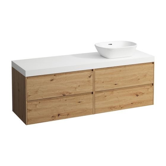 Laufen WT Unterbau u. Platte, Modular System, LANI 495x1570x580mm, Wildeiche, Mattweiß, Ausschnitt R, 4 Schubl., 80cm L/R