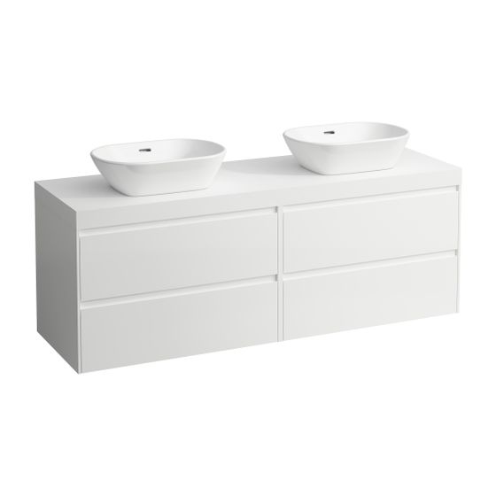 Laufen WT Unterbau u. Platte, Modular System, LANI 495x1570x580mm, Mattweiß, Mattweiß, Ausschn. L/R, 4 Schubl., 80cm L/R