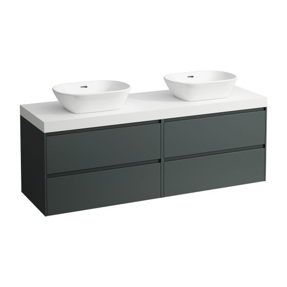 Laufen WT Unterbau u. Platte, Modular System, LANI 495x1570x580mm, V.-grau, Mattweiß, Ausschnitt L/R, 4 Schubl., 80cm L/R