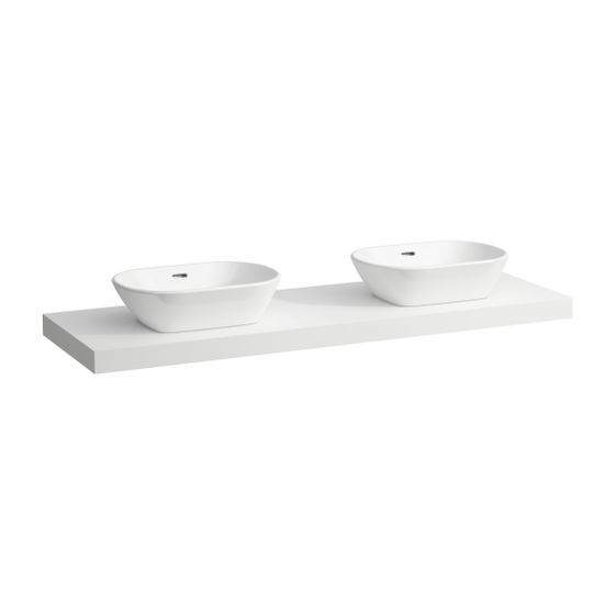 Laufen Waschtisch-Platte LANI 495x1570x65mm, Mattweiß, mit Ausschnitt links/rechts, inklusive 3 Befestigungselemente
