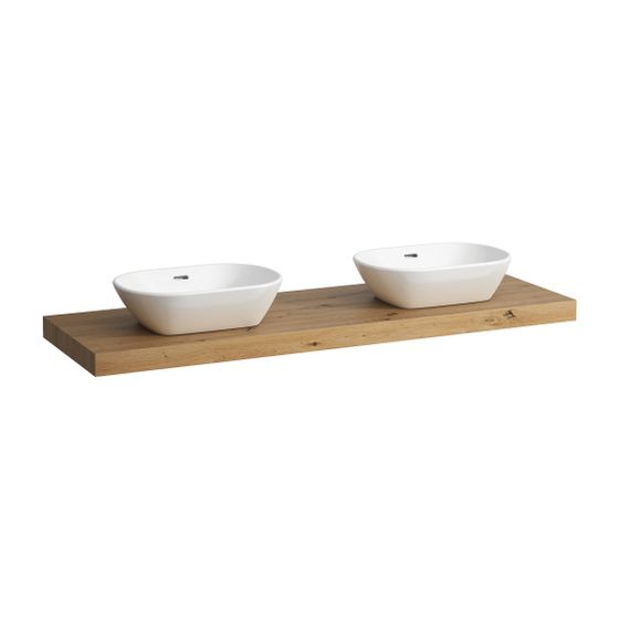 Laufen Waschtisch-Platte LANI 495x1570x65mm, Wildeiche, mit Ausschnitt links/rechts, inklusive 3 Befestigungselemente