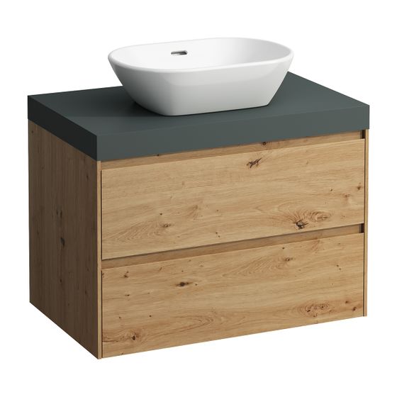 Laufen WT Unterbau u. Platte, Modular System, LANI 495x785x580mm, Wildeiche, V.-grau, Ausschnitt mittig, 2 Schubladen