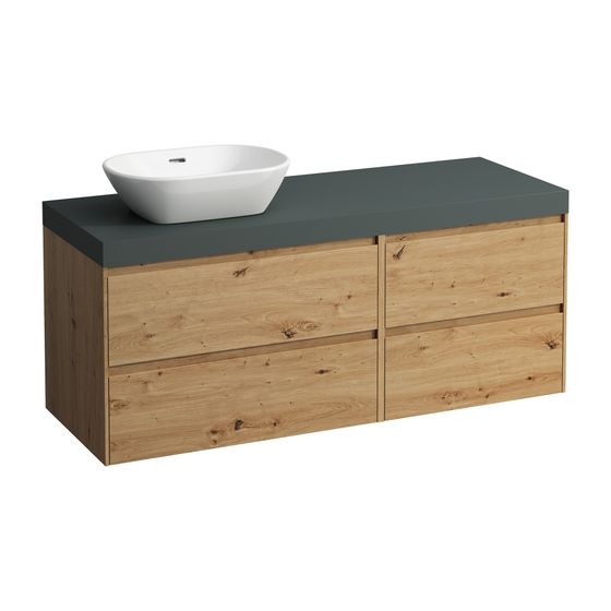 Laufen WT Unterbau u. Platte, Modular System, LANI 495x1370x580mm, Wildeiche, V.-grau, Ausschn. L, 4 Schubl., 80cm L, 60cm R