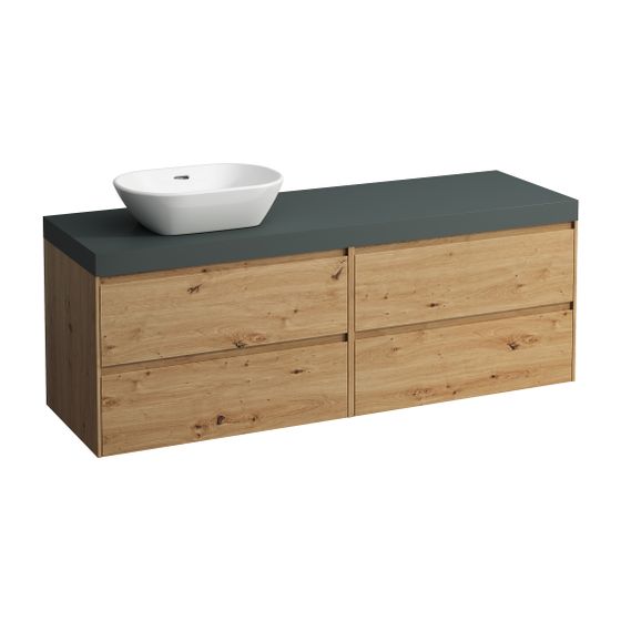 Laufen WT Unterbau u. Platte, Modular System, LANI 495x1570x580mm, Wildeiche, V.-grau, Ausschnitt L, 4 Schubl., 80cm L/R