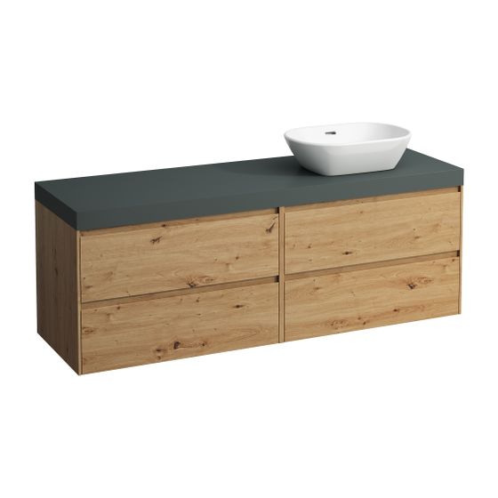 Laufen WT Unterbau u. Platte, Modular System, LANI 495x1570x580mm, Wildeiche, V.-grau, Ausschnitt R, 4 Schubl., 80cm L/R