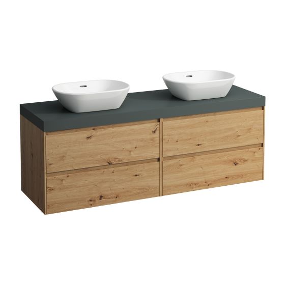 Laufen WT Unterbau u. Platte, Modular System, LANI 495x1570x580mm, Wildeiche, V.-grau, Ausschn. L/R, 4 Schubl., 80cm L/R