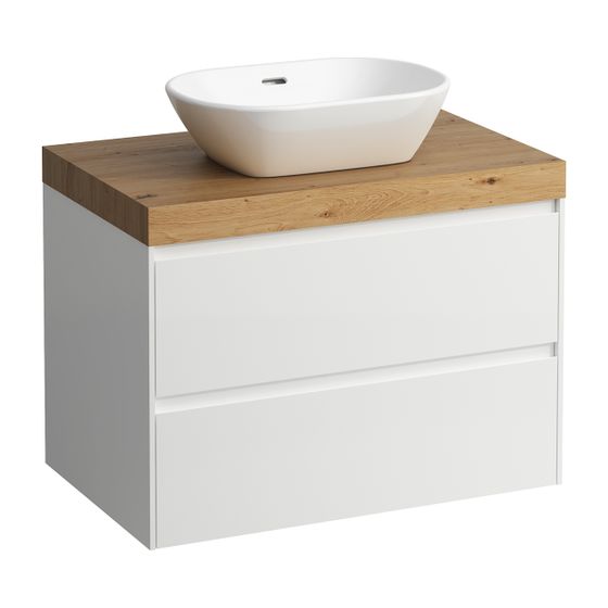 Laufen WT Unterbau u. Platte, Modular System, LANI 495x785x580mm, Wildeiche, glänzend Weiß, Ausschn. mittig, 2 Schubladen
