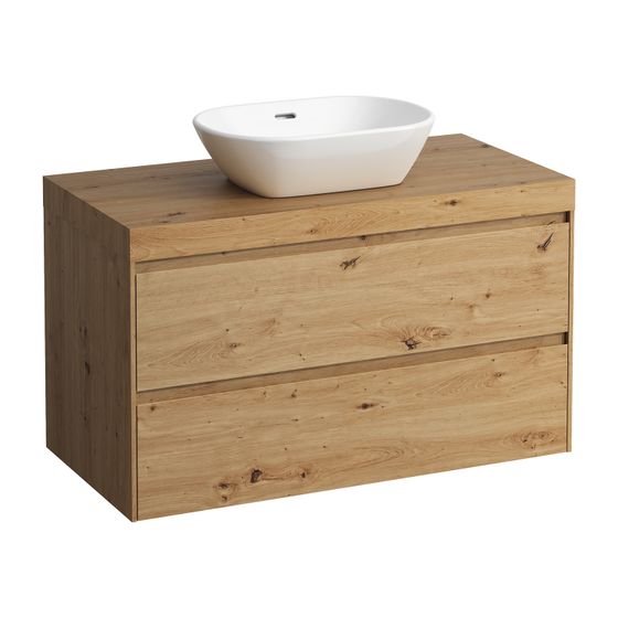 Laufen WT Unterbau u. Platte, Modular System, LANI 495x985x580mm, Wildeiche, Ausschn. mittig, 2 Schubladen