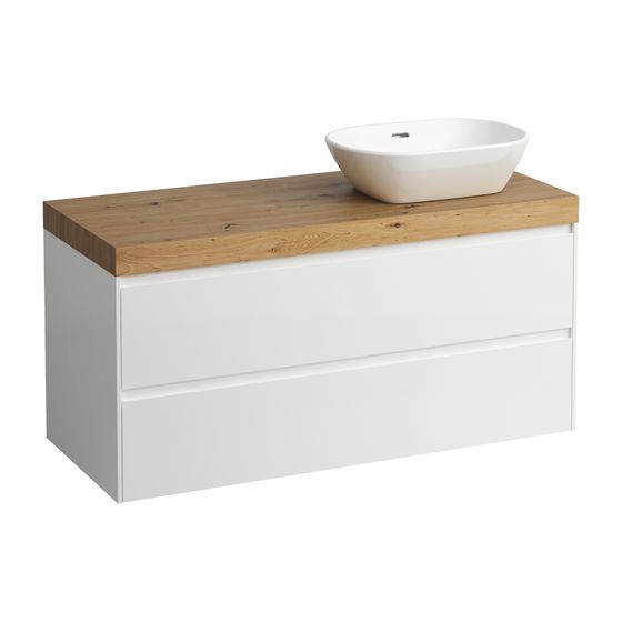 Laufen WT Unterbau u. Platte, Modular System, LANI 495x1185x580mm, Wildeiche, glänzend Weiß, Ausschn. R, 2 Schub.