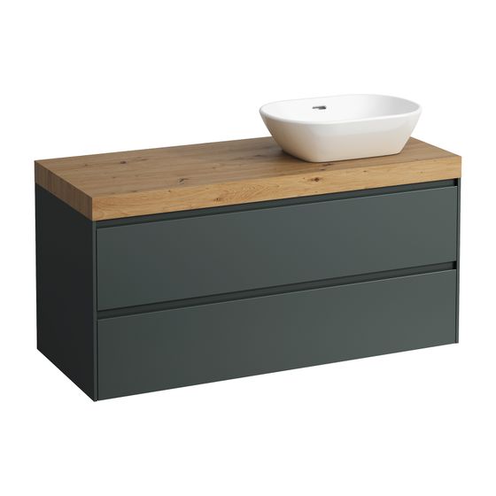 Laufen WT Unterbau u. Platte, Modular System, LANI 495x1185x580mm, Wildeiche, V.-grau, Ausschn. R, 2 Schub.