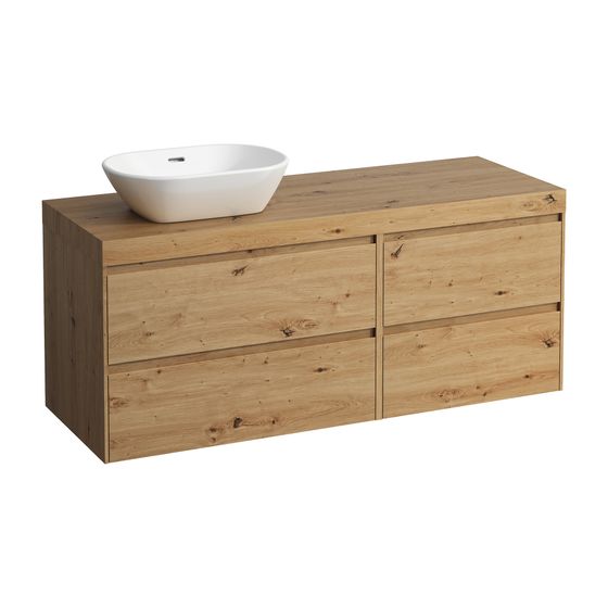 Laufen WT Unterbau u. Platte, Modular System, LANI 495x1370x580mm, Wildeiche, Ausschn. L, 4 Schubl., 80cm L, 60cm R