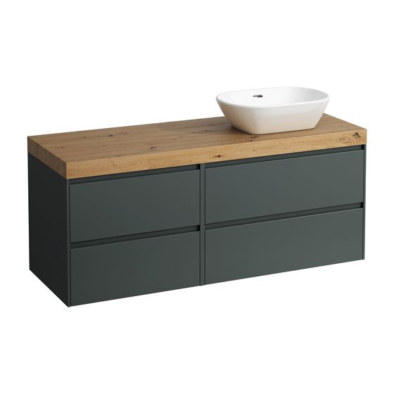Laufen WT Unterbau u. Platte, Modular System, LANI 495x1370x580mm, Wildeiche, V.-grau, Ausschnitt R, 4 Schubl., 80cm R, 60cm L