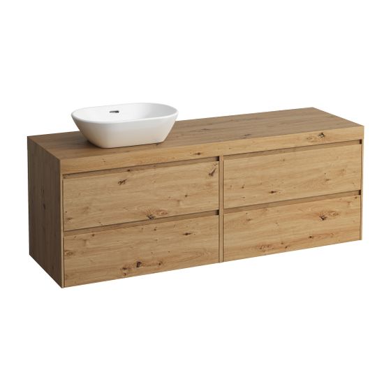 Laufen WT Unterbau u. Platte, Modular System, LANI 495x1570x580mm, Wildeiche, Ausschn. L, 4 Schubl., 80cm L/R