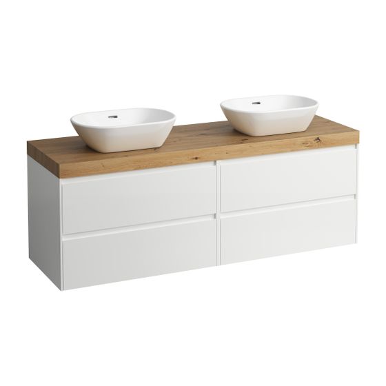 Laufen WT Unterbau u. Platte, Modular System, LANI 495x1570x580mm, Wildeiche, glänzend Weiß, Ausschn. L/R, 4 Schubl., 80cm L/R