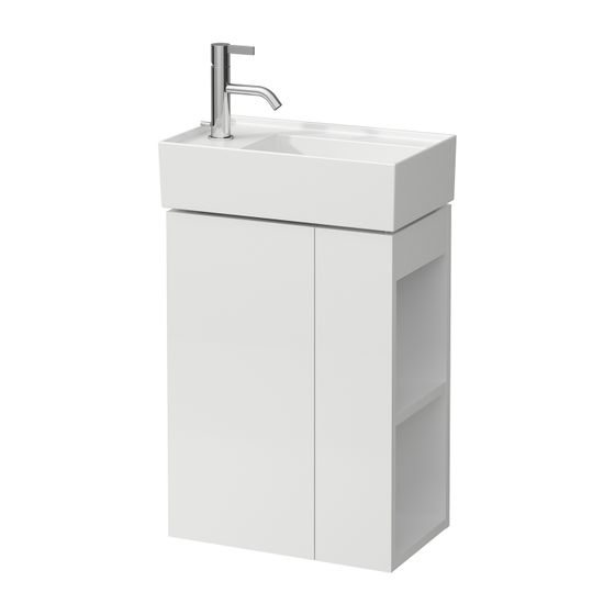Laufen Waschtischunterbau Kartell 270x440x600mm, Mattweiß, 1 Tür links Regal rechts, mit Push/Pull Funktion, für WT H815335