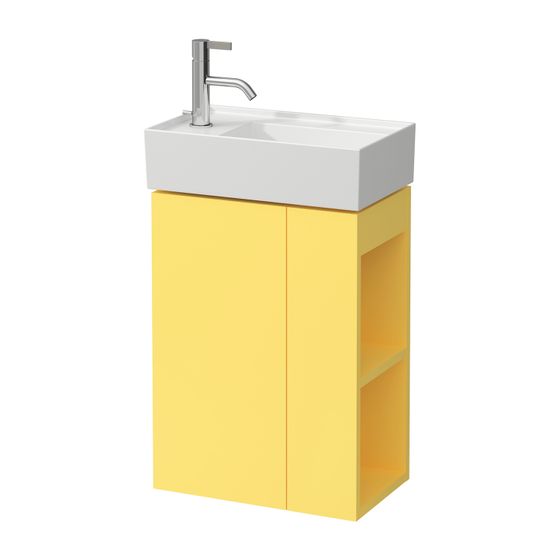 Laufen Waschtischunterbau Kartell 270x440x600mm, Senfgelb, 1 Tür links Regal rechts, mit Push/Pull Funktion, für WT H815335