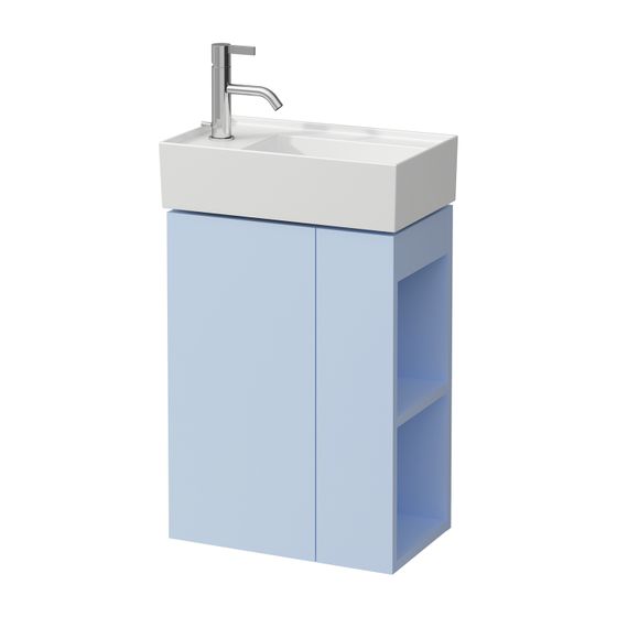Laufen Waschtischunterbau Kartell 270x440x600mm, Graublau, 1 Tür links Regal rechts, mit Push/Pull Funktion, für WT H815335