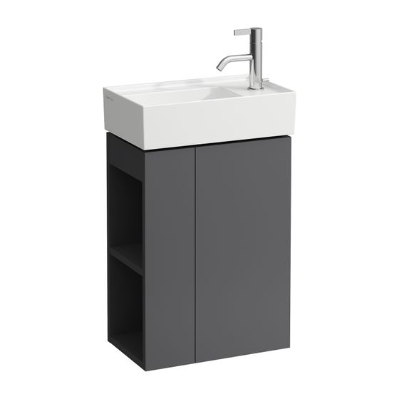Laufen Waschtischunterbau Kartell 270x440x600mm, Schiefergrau, 1 Tür rechts Regal links, mit Push/Pull Funktion, für WT H815334