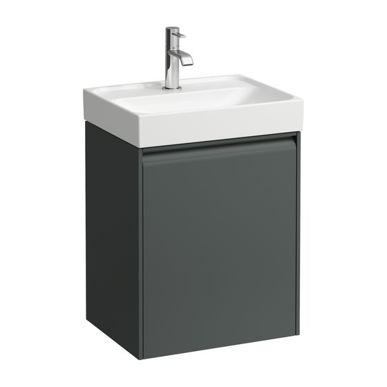 Laufen Waschtischunterbau MEDA 339x437x515mm, Verkehrsgrau, 1 Tür Scharnier rechts, Griffleiste, Glasablage fix, für HWB