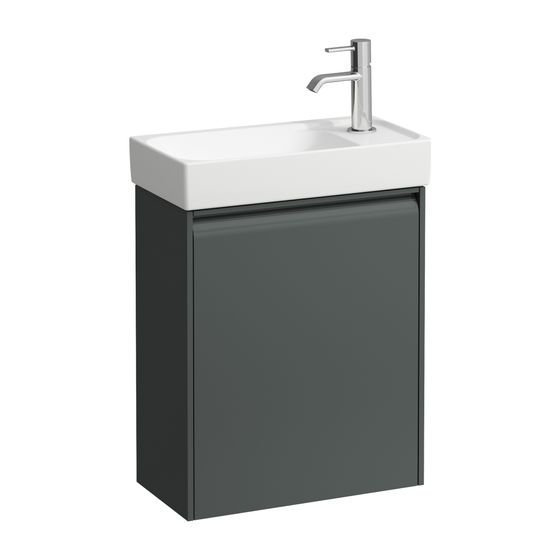 Laufen Waschtischunterbau MEDA 222x437x515mm, Verkehrsgrau, 1 Tür Scharnier rechts, Griffleiste, Glasablage fix, für HWB