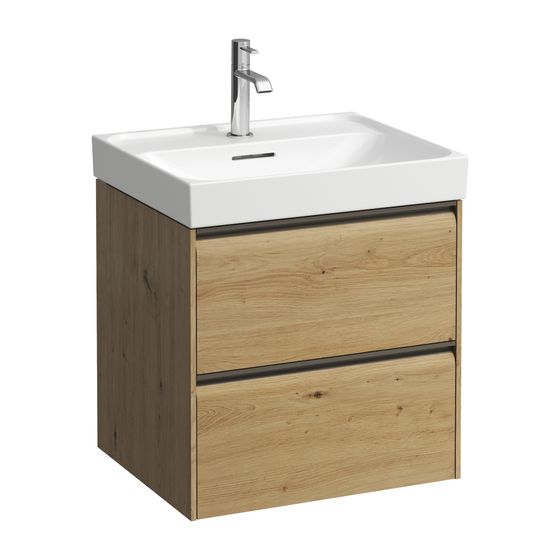 Laufen Waschtischunterbau MEDA 448x534x515mm, Wildeiche, 2 Schubladen, 1 Ordnungssystem, Griffleiste, Vollau., für 55cm WT