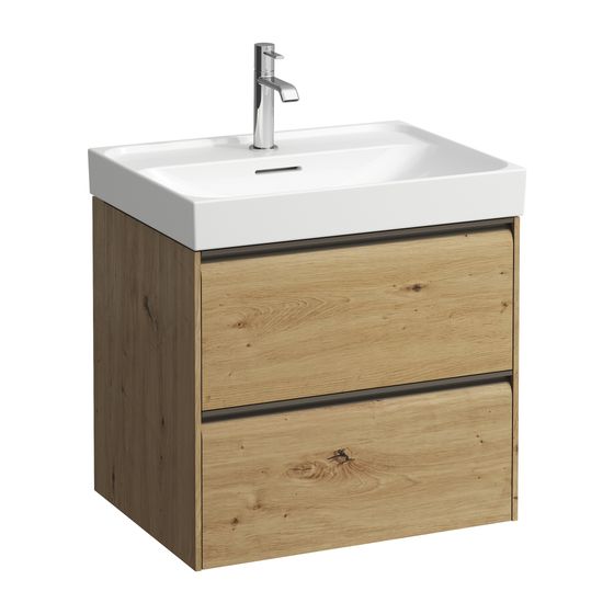 Laufen Waschtischunterbau MEDA 448x584x515mm, Wildeiche, 2 Schubladen, 1 Ordnungssystem, Griffleiste, Vollau., für 60cm WT