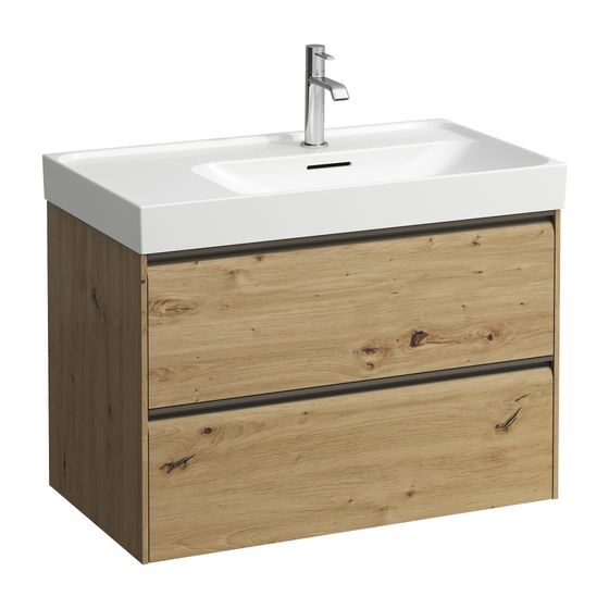 Laufen Waschtischunterbau MEDA 448x784x515mm, Wildeiche, 2 Schubl., 1 Ordnungssys., Griffleiste, Vollau., für 80cm WT H817115