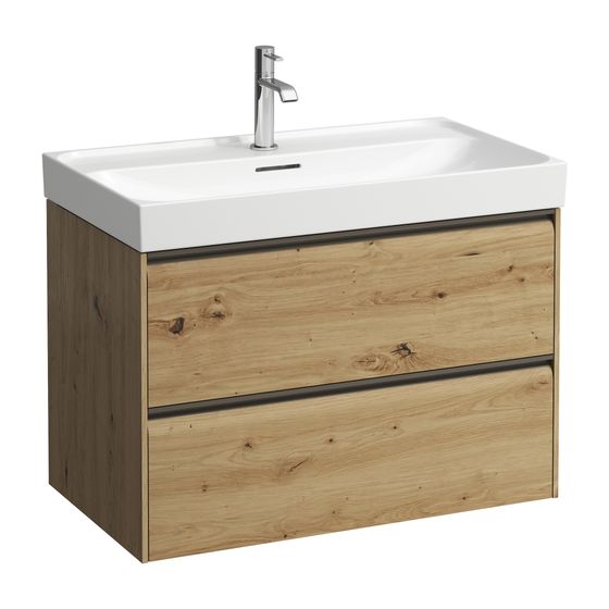 Laufen Waschtischunterbau MEDA 448x784x515mm, Wildeiche, 2 Schubl., 1 Ordnungssys., Griffleiste, Vollau., für 80cm WT H810117