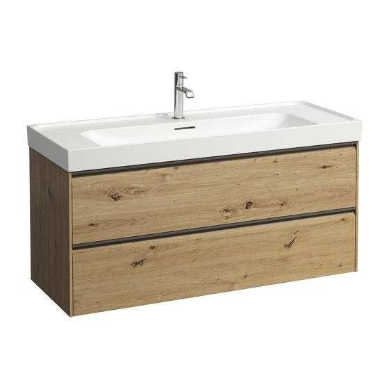 Laufen Waschtischunterbau MEDA 448x1182x515mm, Wildeiche, 2 Schubladen, 1 Ordnungssystem, Griffleiste, Vollau., für 120cm WT