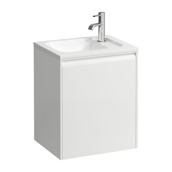Laufen Waschtischunterbau MEDA 339x437x515mm, Specialcolor, 1 Tür Scharnier rechts, Griffleiste, Glasablage fix, für Möbel-HWB