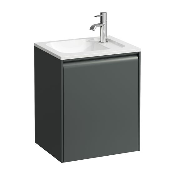Laufen Waschtischunterbau MEDA 339x437x515mm, Verkehrsgrau, 1 Tür Scharnier rechts, Griffleiste, Glasablage fix, für Möbel-HWB