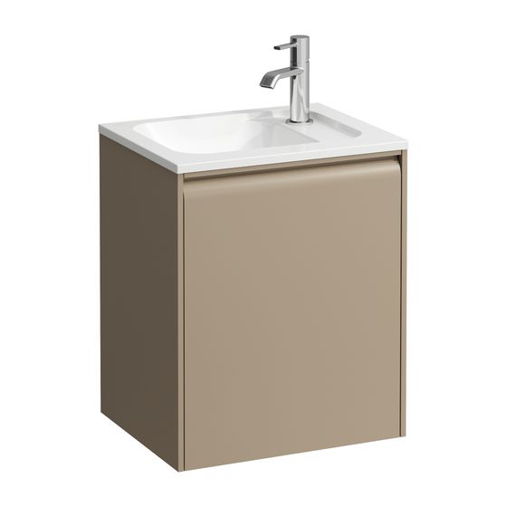Laufen Waschtischunterbau MEDA 339x437x515mm, Cappuccino, 1 Tür Scharnier rechts, Griffleiste, Glasablage fix, für Möbel-HWB