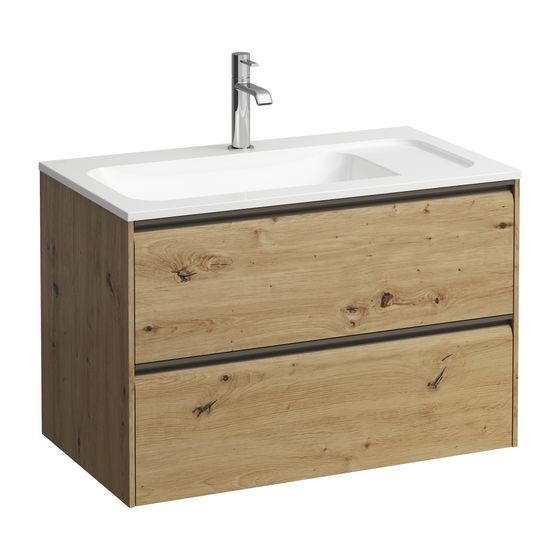 Laufen Waschtischunterbau MEDA 442x772x504mm, Wildeiche, 2 Schubl., 1 Ordnungssystem, Griffleiste, Vollau., für 80cm Möbel-WT