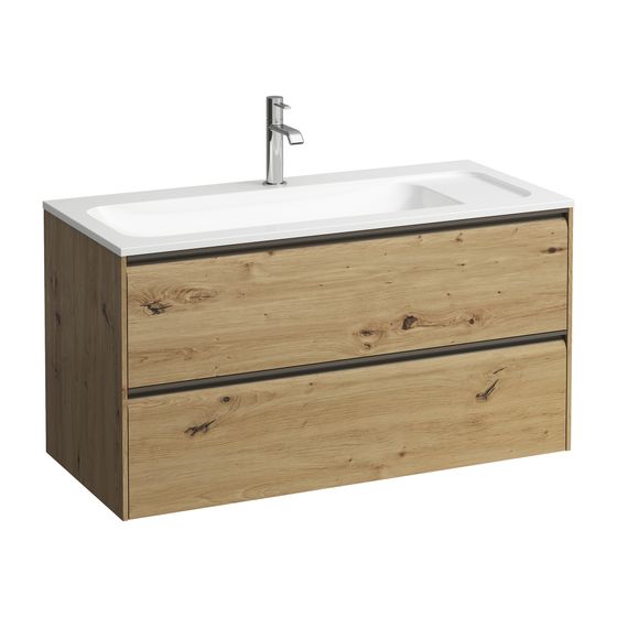 Laufen Waschtischunterbau MEDA 442x972x504mm, Wildeiche, 2 Schubl., 1 Ordnungssystem, Griffleiste, Vollau., für 100cm Möbel-WT