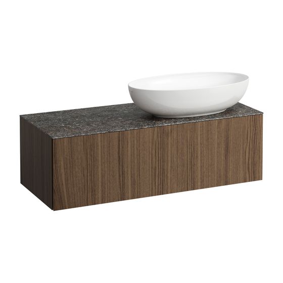 Laufen Schubladenelement, Ilbagnoalessi, 1200mm, Noce canaletto, 1 Schub., mit HL, Ausschn. rechts, Marrone Naturale