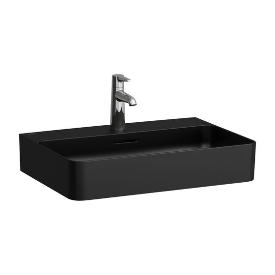 Laufen Waschtisch VAL 420x600x155mm, Mattschwarz, 3 Hahnlöcher mit Überlauf