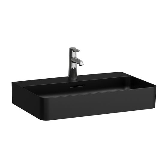 Laufen Waschtisch VAL 420x650x155mm, Mattschwarz, 3 Hahnlöcher mit Überlauf
