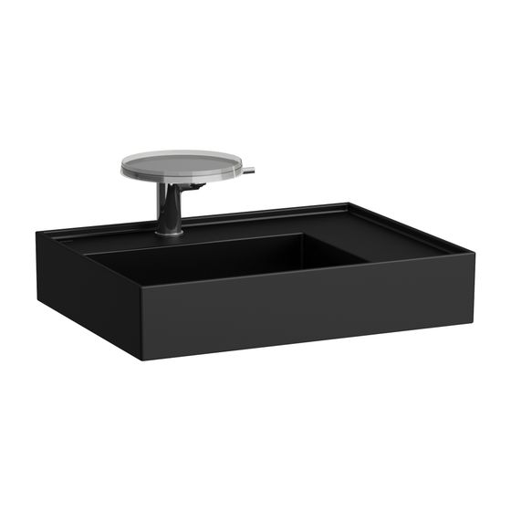 Laufen Aufsatzwaschtisch Kartell 460x600x150mm, Mattschwarz, 1 Hahnloch, ohne Überlauf Ablage rechts