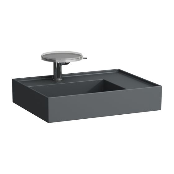 Laufen Aufsatzwaschtisch Kartell 460x600x150mm, Mattgraphit, 2 Hahnlöcher, ohne Überlauf Ablage rechts
