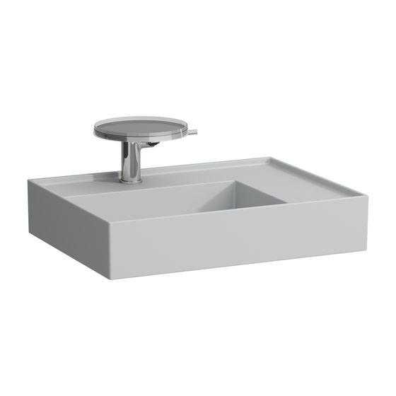 Laufen Aufsatzwaschtisch Kartell 460x600x150mm, Mattgrau, 2 Hahnlöcher, ohne Überlauf Ablage rechts