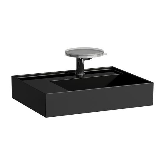 Laufen Aufsatzwaschtisch Kartell 460x600x150mm, glänzend Schwarz, 1 Hahnloch, ohne Überlauf Ablage links