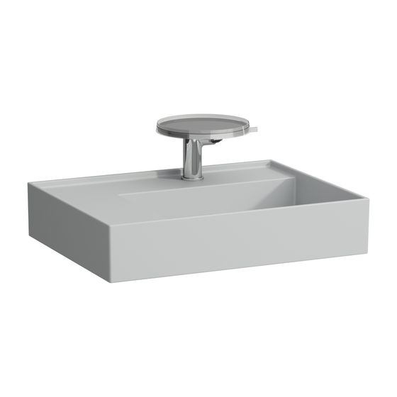 Laufen Aufsatzwaschtisch Kartell 460x600x150mm, Mattgrau, 2 Hahnlöcher, ohne Überlauf Ablage links
