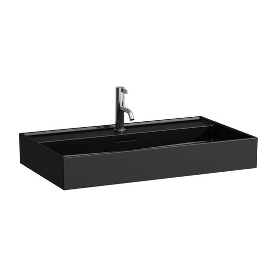 Laufen Aufsatzwaschtisch Kartell 460x800x145mm, glänzend Schwarz, 1 Hahnloch, mit Überlauf Standardablauf