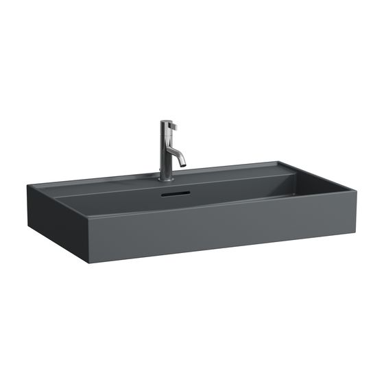 Laufen Aufsatzwaschtisch Kartell 460x800x145mm, Mattgraphit, 3 Hahnlöcher mit Überlauf Standardablauf