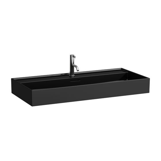 Laufen Waschtisch Kartell 460x1000x145mm, glänzend Schwarz, 3 Hahnlöcher mit Überlauf Standardablauf